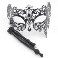 Zwarte metalen venetiaans masker met sprankelende strass-steentjes en afneembare stang. - Premium IJzerkunst Zwarte Stijl (10)