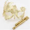Venetiaans gouden metalen masker met handvat strass details phoenix holle ontwerpelementen - Exquise Fenix Gouden Stijl (13)