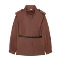 Veste Trench Ceinturé Minimaliste Femme Automne Élégant Col Montant Manteau Vêtement - S / Brun