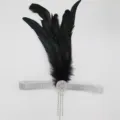 1920s vintage black feather headband rhinestone fringe elastic hair band gatsby party accessory - Rhinestone Tassel 1921 Style / Silver