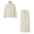 Chic faux leather jacket and midi skirt set, elegant casual outerwear outfit for women. - S / Set / Blue