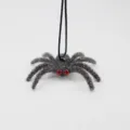 Halloween flocked spider hanging ornament with red rhinestone eyes and black cord for party prop - Gray Style with Red Rhinestone Eyes / 1 Piece
