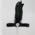 Black 1920s feather headband Gatsby sequin hair accessory with sparkling crystal rhinestone tassel - Rhinestone Tassel Sequin / Black