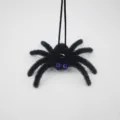 Halloween Flocked Spider Hanging Decoration Prank Prop with Blue Crystal Eyes and Cord - Black Style with Blue Rhinestone Eyes / 1 Piece