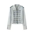 Light blue denim jacket with military style cord knot closure and mandarin collar. - XS / Tops / Light Blue