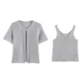 Damen metallicgraue Strickjacke und Tanktop Set, modisches Sommer zweiteiliges Outfit. - S / Set / Hellgrau