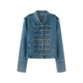 Women vintage military style denim jacket with metallic buttons and braided rope details blue. - XS / Tops / Blue