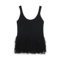 Top camisole en tricot noir élégant avec un ourlet à franges superposées pour femmes. - S / Hauts / Noir