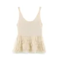 Femme été frange tricot débardeur, décolleté en V décontracté sans manches pull détail. - S / Hauts / Blanc Cassé
