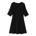 Details zum schwarzen Kurzarm Strick Mini Kleid, stilvolle Ripptextur und bequeme Passform. - S / Kleider / Schwarz