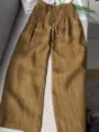 Brown cotton casual wide leg pants with elastic drawstring waist and pleated details for summer. - Bronze