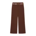 Pantalon casual droit taille haute à revers pour femmes, élégant pantalon marron avec ceinture. - XS / Beige