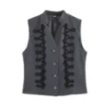 Dark grey sleeveless vest with mandarin collar, metal buttons and decorative black rope knots. - S / Dark Gray