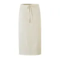 Beige midi skirt detail featuring a drawstring elastic waist and clean straight silhouette. - S / Bottoms / Blue
