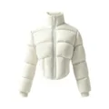 Weiße kurze Stehkragen Pufferjacke, figurbetonte gefütterte Winterjacke mit Frontreißverschluss. - XS / Oberteile / Weiß