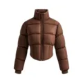 Damen braune kurze Steppjacke mit hohem Kragen und Reißverschluss für Herbst und Winter. - XS / Oberteile / Grau