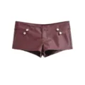 Short en similicuir bordeaux pour femme avec boutons métalliques et coutures stylées. - XS / Bas / Bordeaux