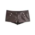 Shorts en similicuir marron foncé pour femmes avec boutons métalliques argentés décoratifs. - XS / Bas / Brun Foncé
