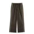 Casual wide-leg pants featuring elastic drawstring waist and chic white side stripes detail. - S / Bottoms / Brown