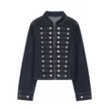 Damen modische Jeansjacke im europäischen Stil mit Stehkragen und eleganten Knopfdetails. - XS / Dunkelblau