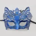 Masque de bal masqué vintage découpé au laser bleu, masque de chat demi-visage pour Halloween. - Aigle Asiatique / Bleu Vintage