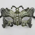 Maschera carnevale festa costume filigrana farfalla metà viso verde oro ballo accessorio - Farfalla Traforata Retrò / Verde Antico