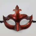 Masque de mascarade rouge vintage demi visage accessoire de fête rétro costume d'Halloween - Flèche / Cuivre Rétro