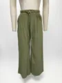 Women high waist cotton linen wide leg pants casual loose summer solid color long trousers - Army Green