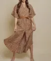 Detailed shot of women's leopard print beach dress, batwing sleeve design with stylish belt. - One Size / Dresses / Spotted Leopard
