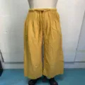 Yellow cotton casual pants, high waist drawstring wide leg trousers for women summer. - Turmeric
