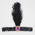 Black feather sequin headband with purple rhinestone for 1920s party vintage costume - Black Sequin Feather - Purple