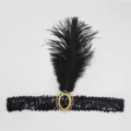 1920s vintage Gatsby black feather sequin headband with ornate gold gem hair accessory. - Black Sequin Feather - Black