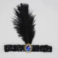 1920s Vintage Feather Headband Black Sequin Flapper Headpiece Gatsby Party Hair Accessory - Black Sequined Feathers - Blue
