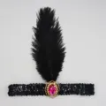 1920s Flapper Feather Headband Black Sequin Hair Band Vintage Costume Party Accessory - Black Sequined Feathers - Rose Red