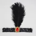 1920s Flapper Feather Headband, Black Sequin Band with Red Gemstone for Party Costume - Black Sequined Feathers - Red