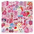 50pcs autocollants esthétiques à paillettes roses autocollants en vinyle imperméables mignons - Esthétique Rose Vif (YCK029) / 50 Pièces/Paquet