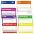 Étiquettes autocollantes colorées pour cartons de déménagement avec pièces et priorité. - Autocollants d'étiquettes 100*150 mm (80 étiquettes, 172 g, 1,2 cm d'épaisseur)