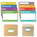 Autocollants étiquettes pour cartons de déménagement colorés avec noms de pièces et priorité. - N° 2
