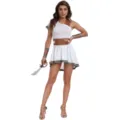 Close-up detail of the Greek warrior costume showing asymmetric white dress and brown belt. - M / Dresses / White (6926-Women)