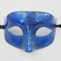 Masque de bal masqué vintage bleu demi-visage accessoire de fête rétro pour Halloween - Haut Plat Texturé / Bleu Vintage