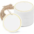 Etiquettes en papier rondes cartes cadeaux vierges bordure feuille d or et ficelle deco mariage. - Cartes cadeaux rondes en feuille d'or avec cordons / 10 cartes + 10 cordes de chanvre (22,5 cm)