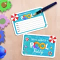 Pool party invitation cards set with cute design, perfect for graduation or summer events. - 10 Envelopes & 10 Cards