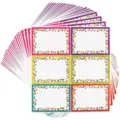 Colorful blank name tag stickers with confetti borders, perfect for parties, events and DIY. - 5 Sheets