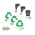 Set de 5 pouces d'autocollants étanches de tri des déchets et recyclage, 6 pcs. - F-8 (6 feuilles)