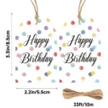 Étiquettes cadeaux en papier d'anniversaire à pois colorés avec ficelle naturelle de fête. - 50 étiquettes avec 10 cm de ficelle / Joyeux Anniversaire
