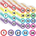 Grands autocollants numérotés ronds 1 à 36 pois étiquettes adhésives de classe organisation. - Ensemble de 12 feuilles (12 autocollants par feuille)