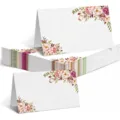 Elegantes tarjetas de sitio florales para bodas, tarjetas plegables blancas con peonías. - 100 Piezas/Paquete (100x90mm)
