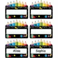 Étiquettes de nom de bureau de classe avec design de tableau noir crayon pour étudiants. - Lot de 12 feuilles