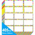 Autocollants de nom à bordure colorée étiquettes adhésives scolaires papier écriture - Étiquettes de nom colorées (lot de 10 feuilles)