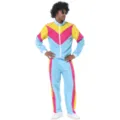 Men vintage 80s 90s colorful tracksuit retro hip hop disco party costume outfit jacket and pants - M / Top And Bottom / Contrast Color